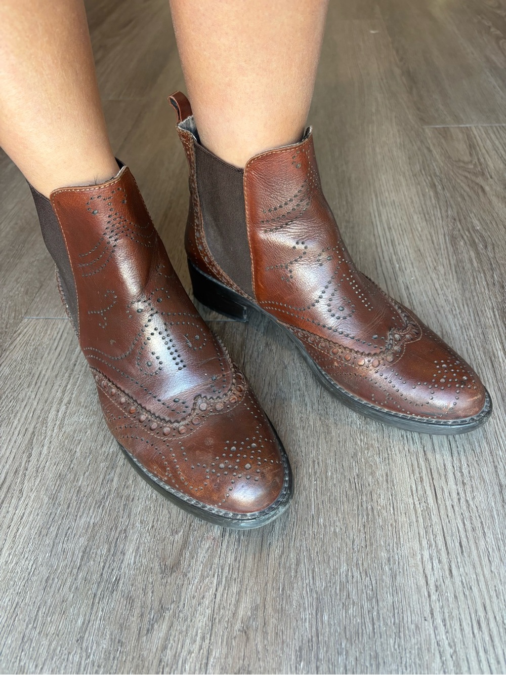 Women’s Brown Leather Wingtip Chelsea Ankle Boots